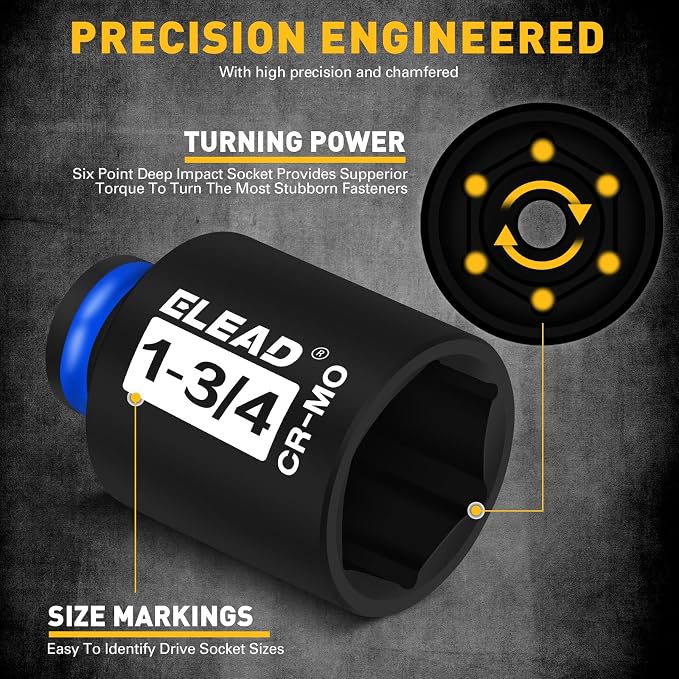 1/2'' Drive Deep Impact Socket Set, 8-Piece SAE Wheel Axle Nut Wrench Large - Image 3