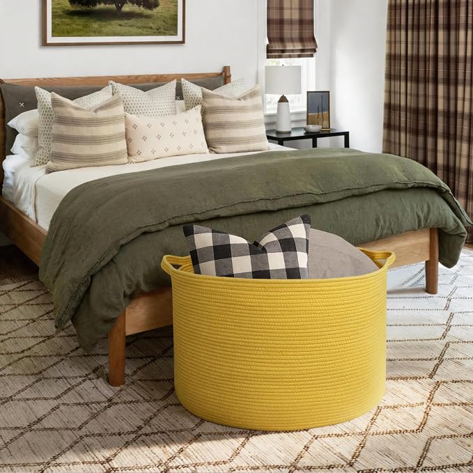 Extra Large 115L Yellow Basket, 23.6" x15.7 Cotton Rope Yellow Decor - Image 5