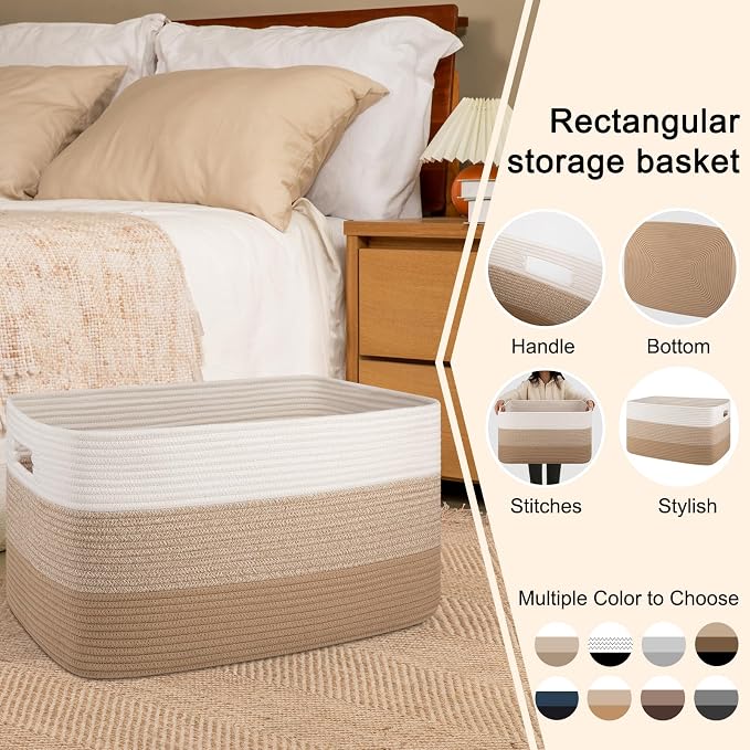OIAHOMY Blanket Basket Laundry Basket Dog Toy Basket 75L Light Yellow | Large - Image 5