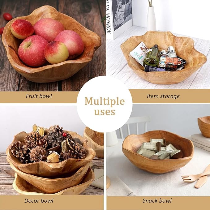 Wooden Bowl Decorative Wood Fruit Bowl | Irregular Creative Wood Bowls - Image 4