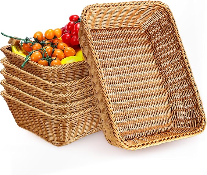 Eccliy 6 Pack Wicker Bread Baskets Woven Serving Basket, 19 Inch | Poly Wicker by Eccliy