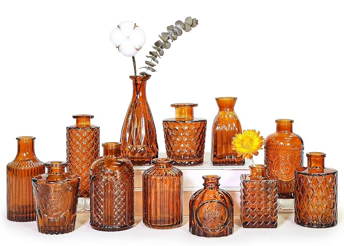 SUPMIND Glass Bud Vases Set of 12, Small Dark Brown Flower Vases in Bulk | by SUPMIND