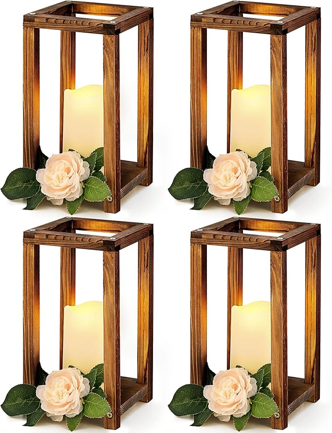 Huquary 8 Pcs Wooden Wedding Lantern Centerpiece by Huquary