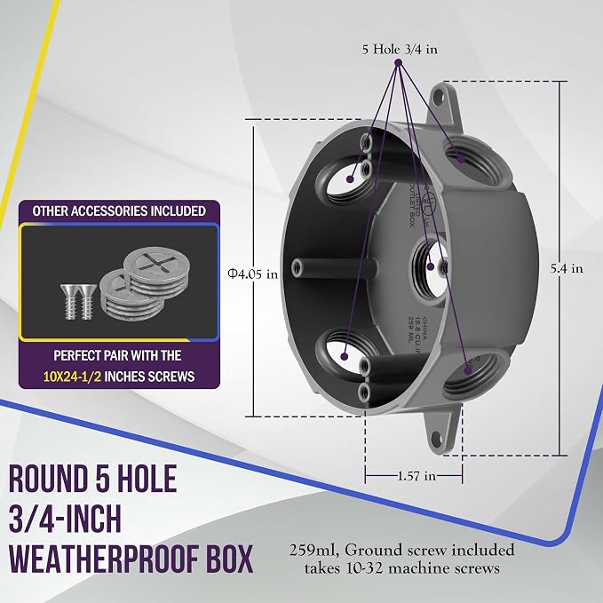 ENERLITES 4” Diameter Round Weatherproof Outlet Box - Image 2