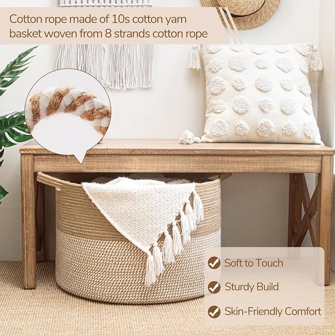 INDRESSME XXXLarge Woven Wicker Blanket Basket Living Room White Jute, 90L | - Image 8