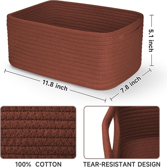 3 Pack Small Storage Baskets for Organizing, 11.8×7.8×5.1", Oxide Red | Woven - Image 3