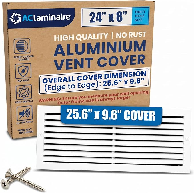 24x8 Aluminum Wall Ceiling Air Return Vent Cover HVAC Rustproof Grille by ACLAMINAIRE