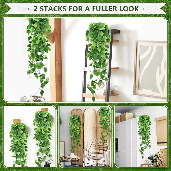 2-Pack Fake Hanging Plants, Faux Hanging Plant Artificial Greenery - Image 4