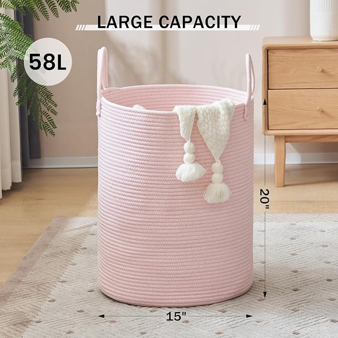 YOUDENOVA Cotton Rope Laundry Hamper Basket, 58L Blanket Basket - Image 2