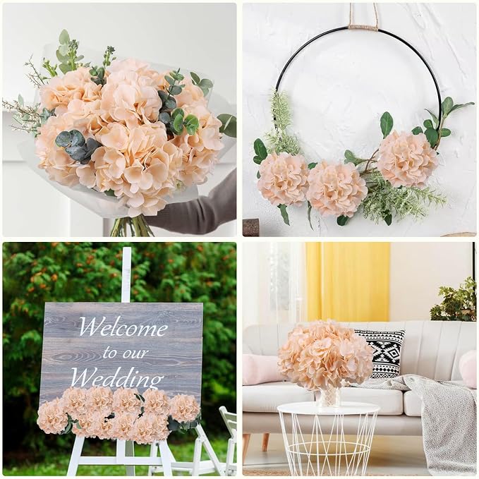 AVIVIHO 10pcs Fake Flowers Champagne Hydrangea Artificial Flowers Bulk Silk - Image 4