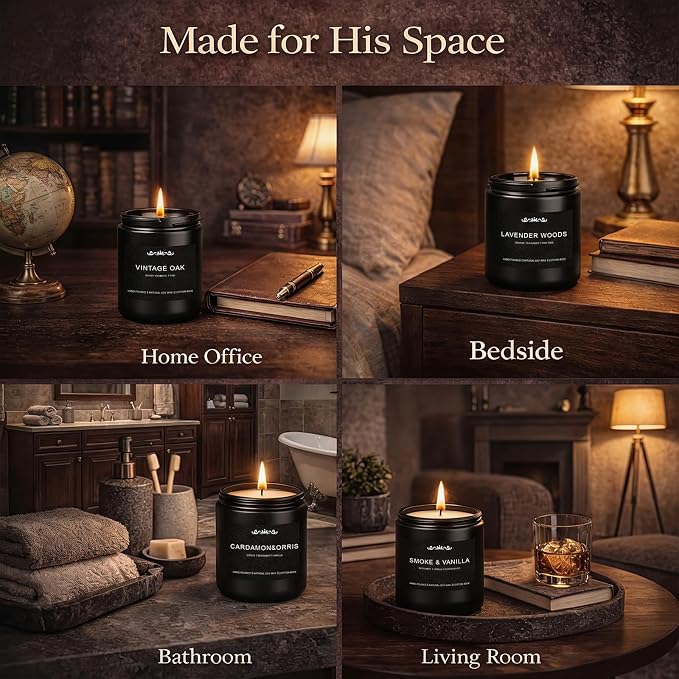 Candle Set for Men, 6 Pack Soy Wax Scented Candles Manly Gift Set, 300H Long - Image 6