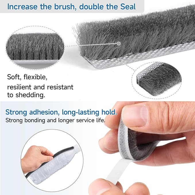 16.5FT Weather Stripping Self-Adhesive Pile Window Seal, Dense Brush - Image 3