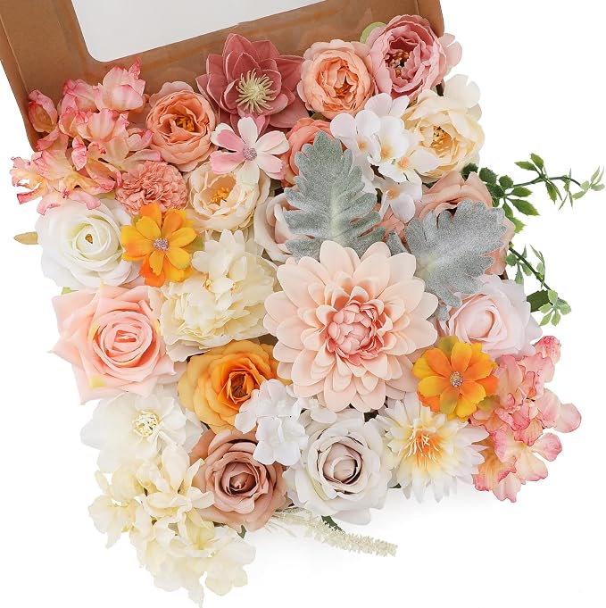 Artificial Flowers Combo Champagne Flowers Mix Silk Flowers Dahlia Roses by FloweroyalCrafts
