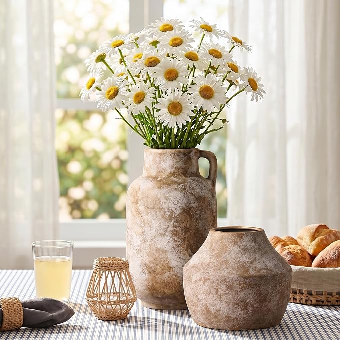 Ceramic Flower Vase, 9.3in Farmhouse Table Rustic Vases, Small Flower - Image 5