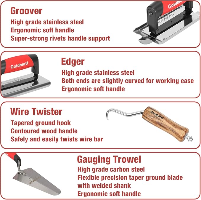 Goldblatt 8 Pieces Concrete Tools, Masonry Tool Kit - Image 6
