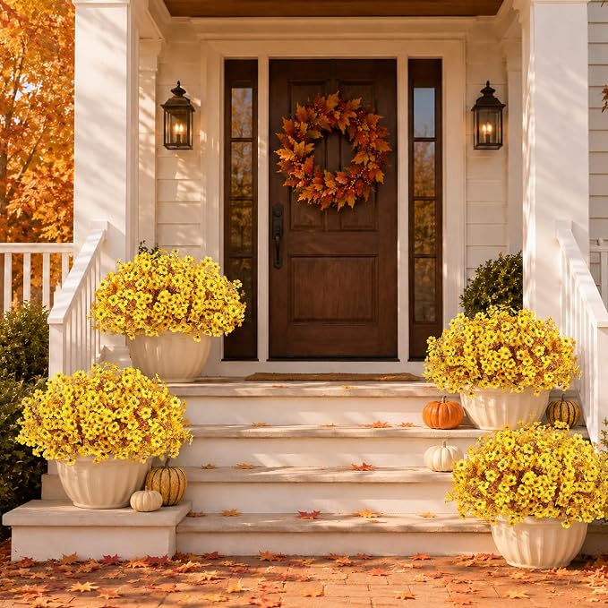 Artificial Faux Mums Flowers Plants - Image 9