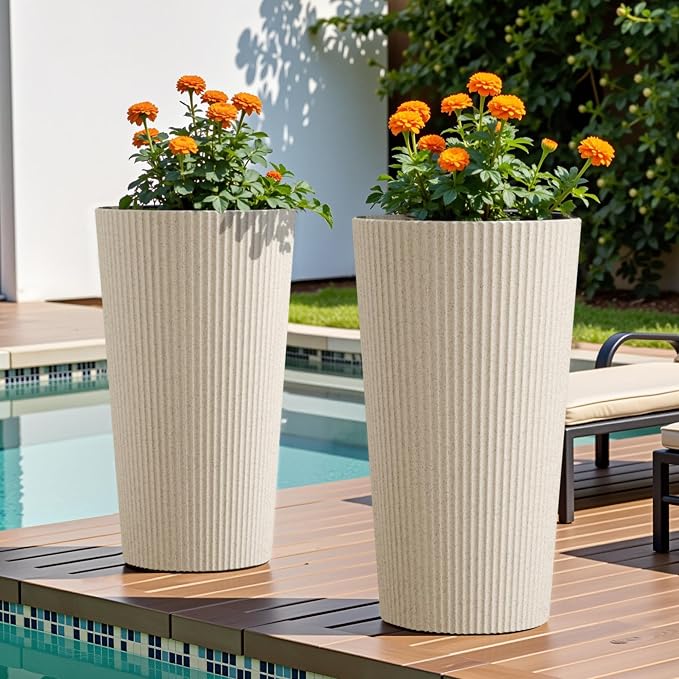24" Tall Planters for Outdoor Plants Set of 2 by Diyfire