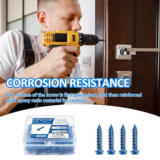 100PCS Concrete Screws Assortment Kit, 1/4" x1-1/4 Masonry Screws - Image 4