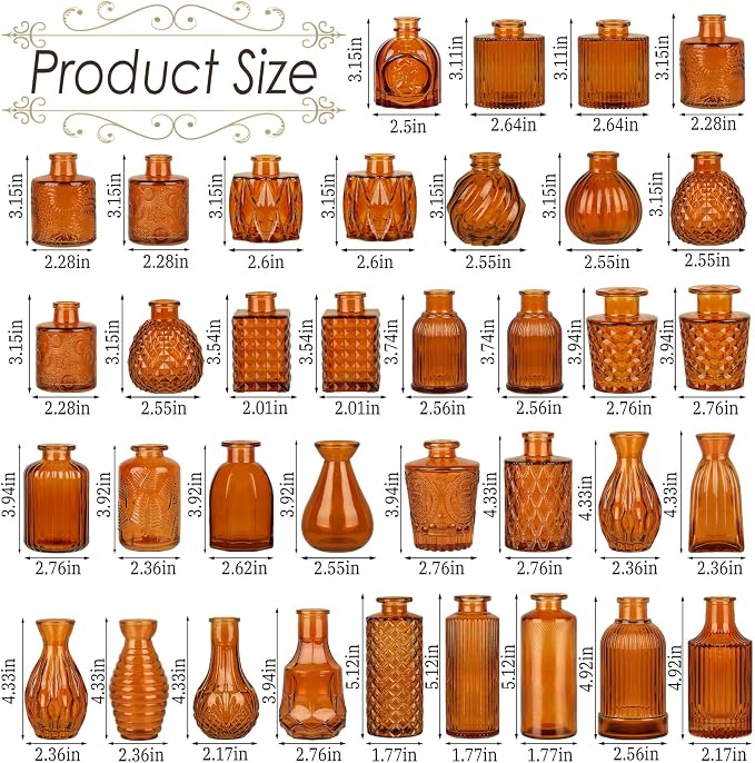UPBUD Amber Glass Bud Vases Set of 36, Vintage Vase - Image 3