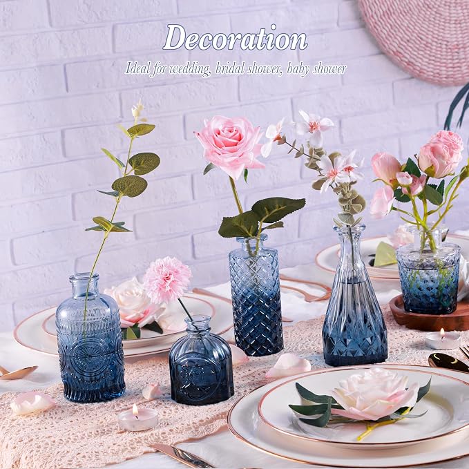 UPBUD Glass Blue Bud Vases Set of 5, Mini Flower Vase - Image 2