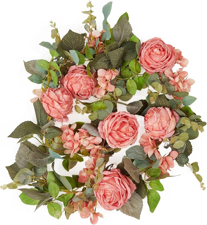 Artificial Flower Garland 2pcs 5.4ft Rose & Hydrangea Vine, Champagne Pink | by PONKING
