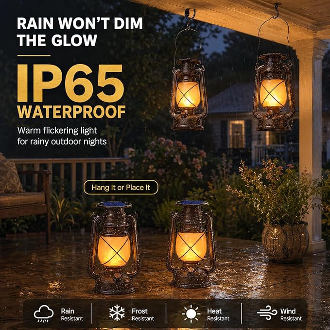 Marlrin Solar Lanterns Outdoor Waterproof 2 Pack LED Flickering Flame Light | - Image 3