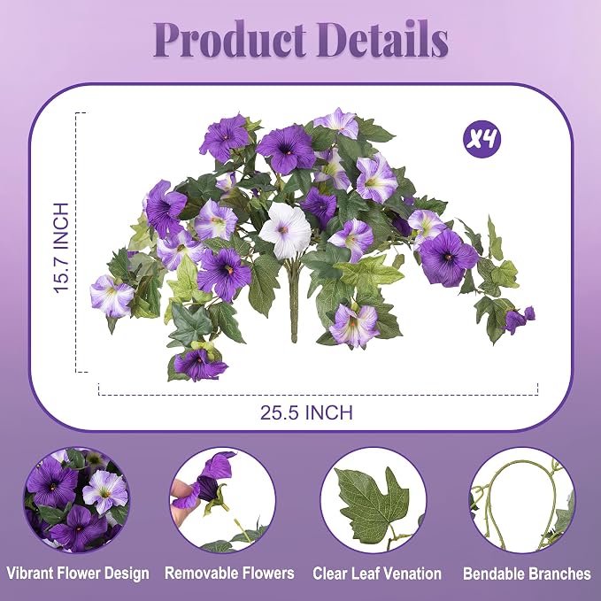 Ammyoo 4 Pcs Artificial Fake Petunia Flowers - Image 2