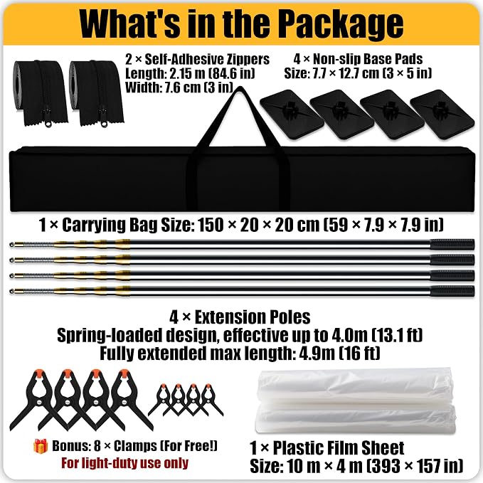 MAYOKEN 4 Pack 16FT Dust Barrier Poles Dust Containment System Construction - Image 2