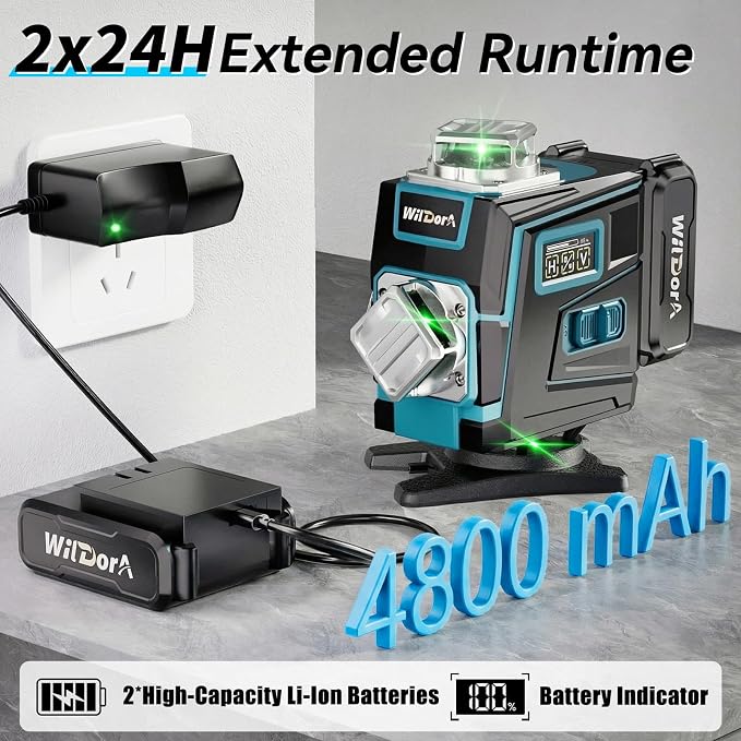4x360°Green 16 Line Laser Level, ±4° Auto Self Leveling, 2x4800mAh 48H Runtime - Image 4