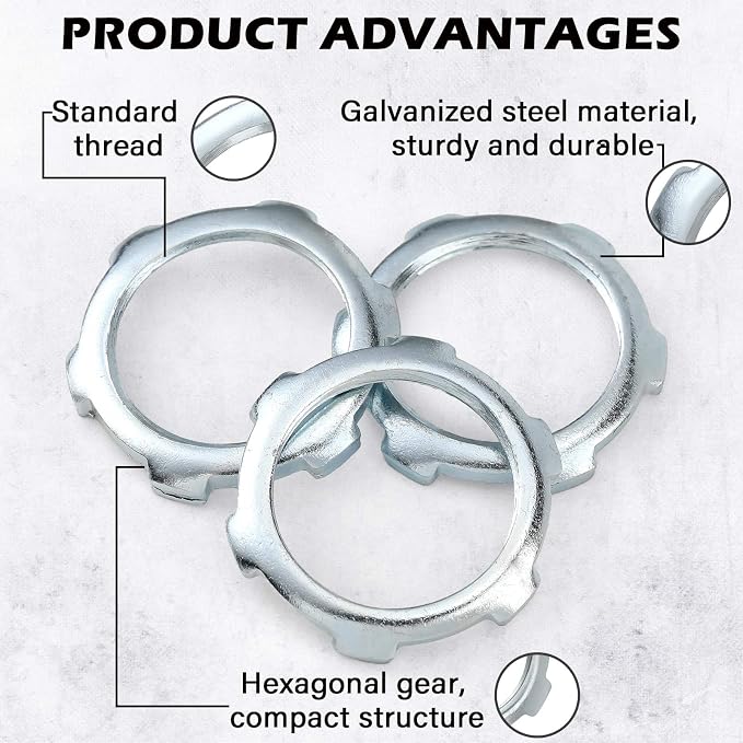 Yaocom 50 Pcs Electrical Conduit Lock Nut Rigid Lock Nut, 1/2 Inch | Galvanized - Image 3