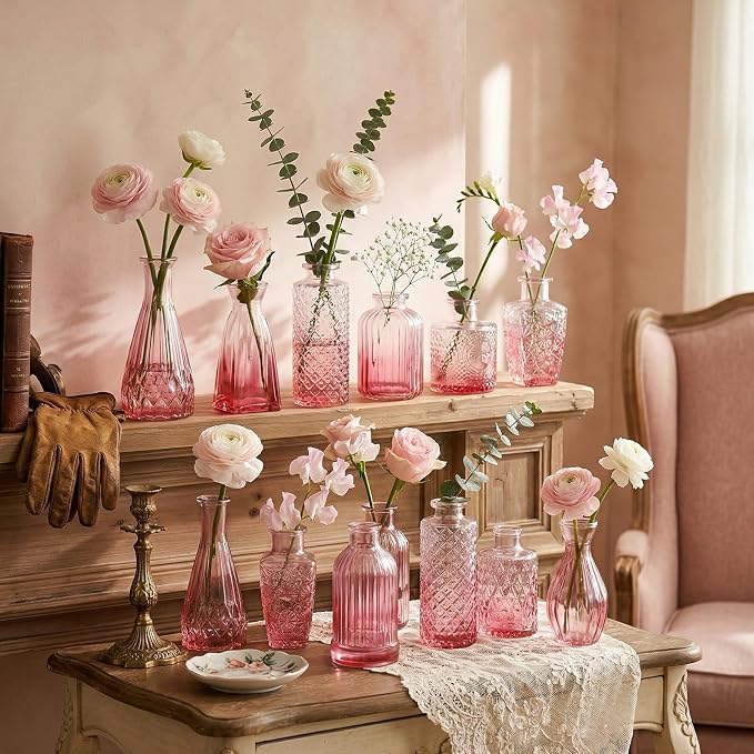 CUCUMI 12pcs Bud Vases for Centerpieces, Decorative Flower Vases for Wedding - Image 6