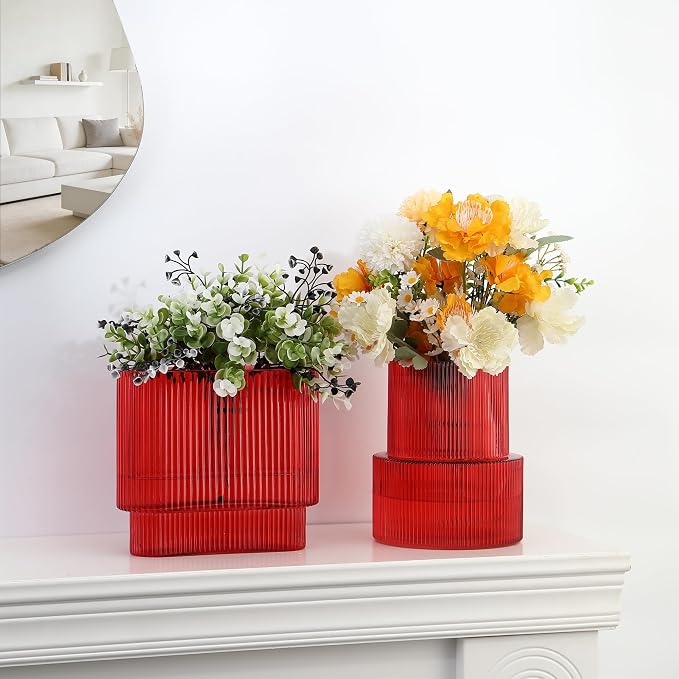 Red Glass Vases, Modern Glass Vase - Image 5