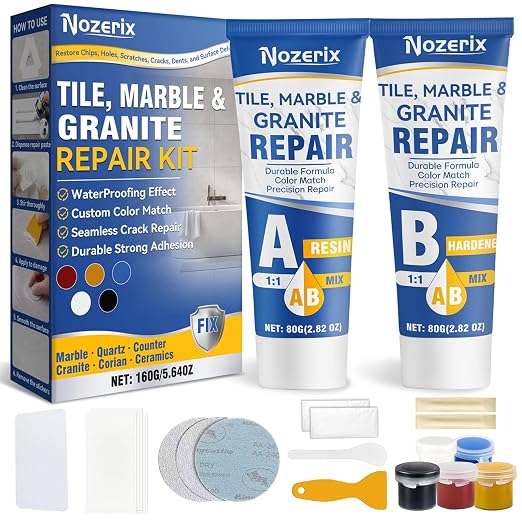 Porcelain Repair Kit, Waterproof Tile Repair Kit, Color Match, Strong Tub by Nozerix