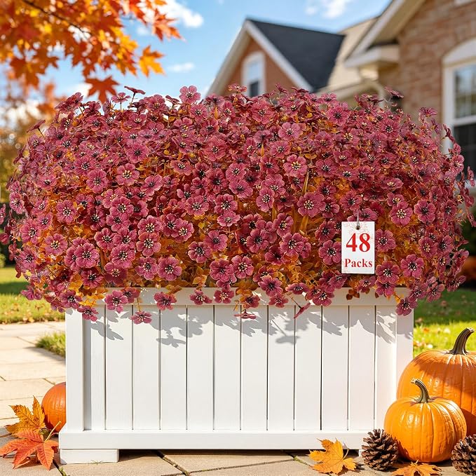 Alupssuc 48 Bundles Artificial Fall Flowers, UV Resistant Faux Mums Porch | by Alupssuc