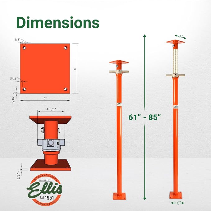 Ellis Manufacturing Light-Duty Steel, Construction Jack Post, Floor Leveling - Image 3