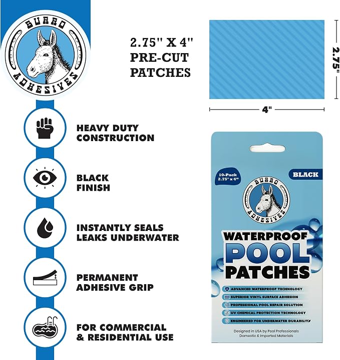 Burro Adhesives 10-Pack Waterproof Black Pool Patches - Image 2