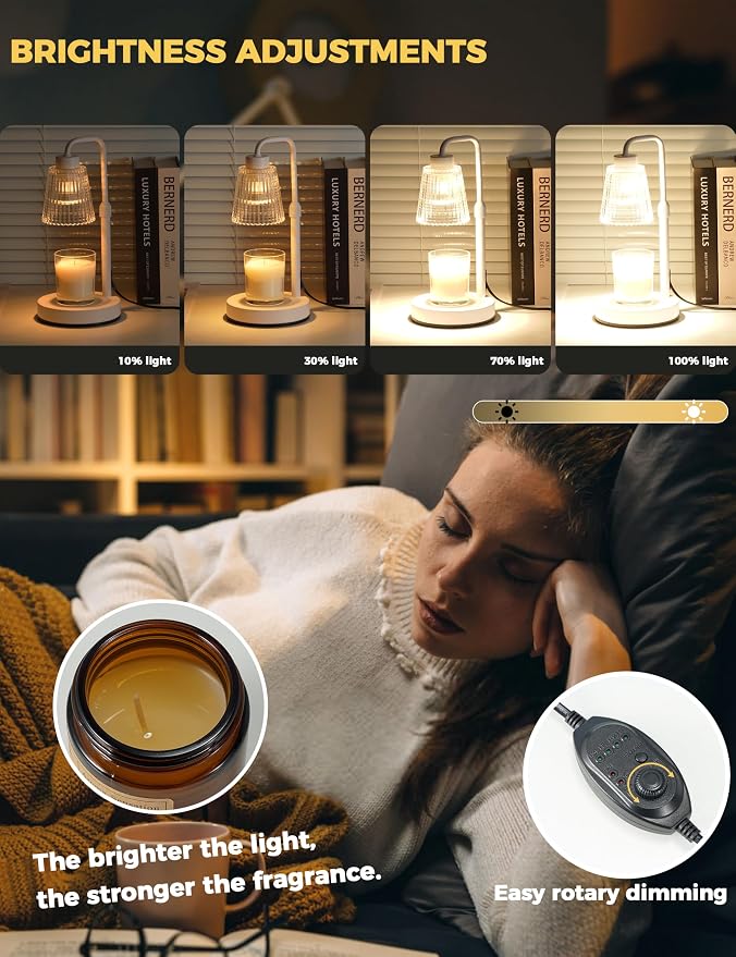 White Candle Warmer Lamp with 24h Cycle Timer, Dimmable Wax Melt Warmer | White - Image 3