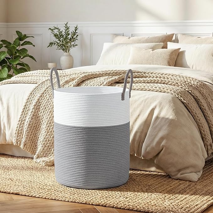 OIAHOMY 60L Nursery Hamper Laundry Basket Laundry Hamper Grey/White | - Image 6