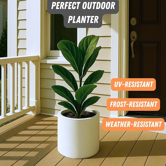 Fox & Fern Large Planter for Indoor or Outdoor, Matte White, 10 Inch | UV & - Image 6