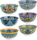 HENXFEN LEAD Boho Ceramic Cereal & Soup Bowls Set of 6, 24 oz | Assorted by HENXFENLEAD