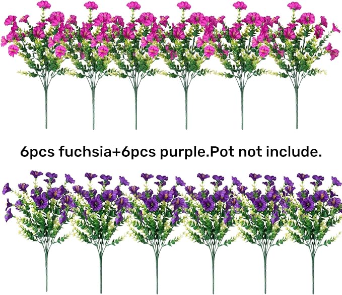 Artificial Flowers for Outdoors Fake Plants Outside Decoration, 12 Bundles Silk - Image 5