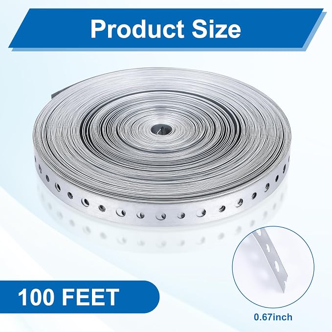 100 Feet 24-Gauge Galvanized Metal Pipe Strap, Galvanized Hanger Straps - Image 3