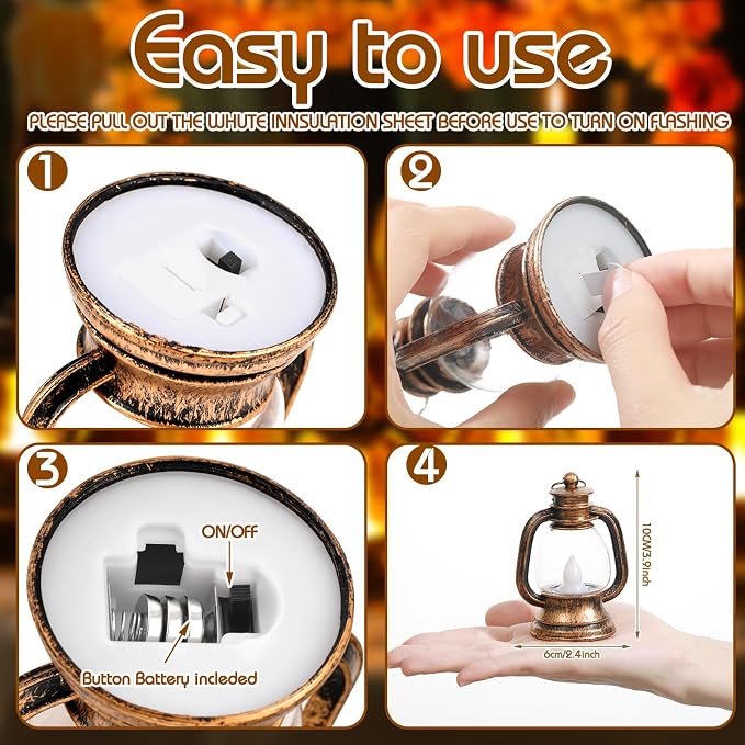 Ferraycle 48 Pcs Mini Lanterns 4 Inch Retro Gold Lamp Table Decor | Western - Image 3