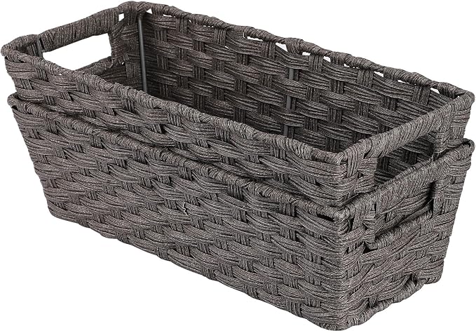 2-Pack Plastic Wicker Toilet Paper Baskets, 15.75"x6.75"x4.75", Dark Grey | - Image 8