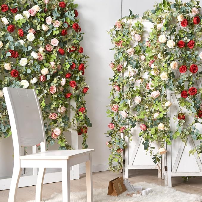 Artificial Flower Garland 2pcs 5.4ft Peony Vine Decor, Light Pink Flower | - Image 5