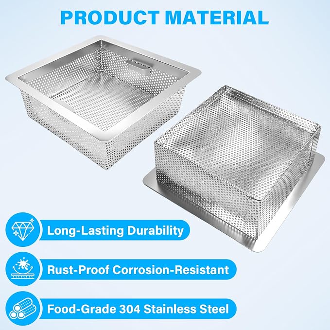 1 Pack 8.5x8.5in Stainless Steel Commercial Drain Strainer Basket - Image 3