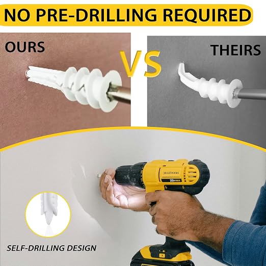 JEGONFRI 60PCS Self-Drilling Drywall Anchors and Screws Kit, Holds 75Lbs | No - Image 7