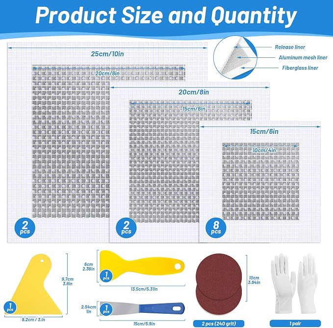 12 PCS 4/6/8 Inch Wall Repair Patch Kit, Aluminum Mesh Dry Wall Hole Repair - Image 3
