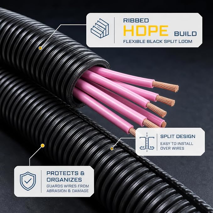 GS Power 1/4 Inch x 50ft Split Wire Loom Tubing, Split Cable Sleeve Cord - Image 7