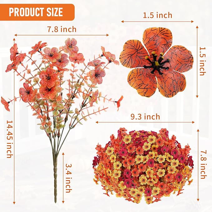 Artificial Flowers Fake Plants for Outdoors Spring Decoration, 13 Bundles Silk - Image 2